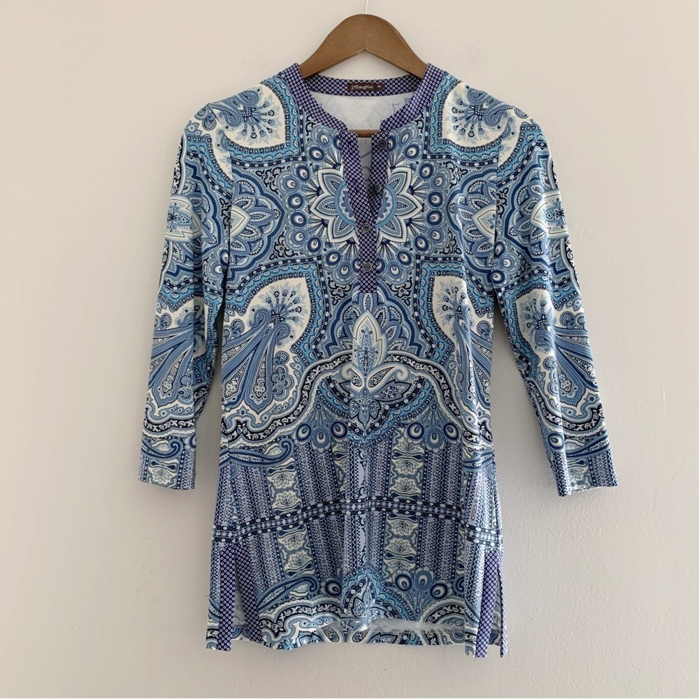 J. McLaughlin Biscayne Paisley Floral Tunic Top XS Coastal Grandma